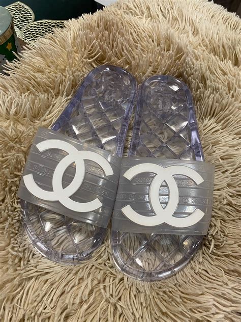 chanel slides wholesale|Chanel clear pool slides.